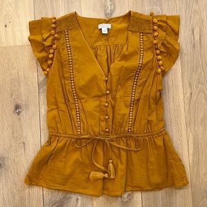 J. Crew Point Sur Peplum Ruffle Pom Pom Blouse